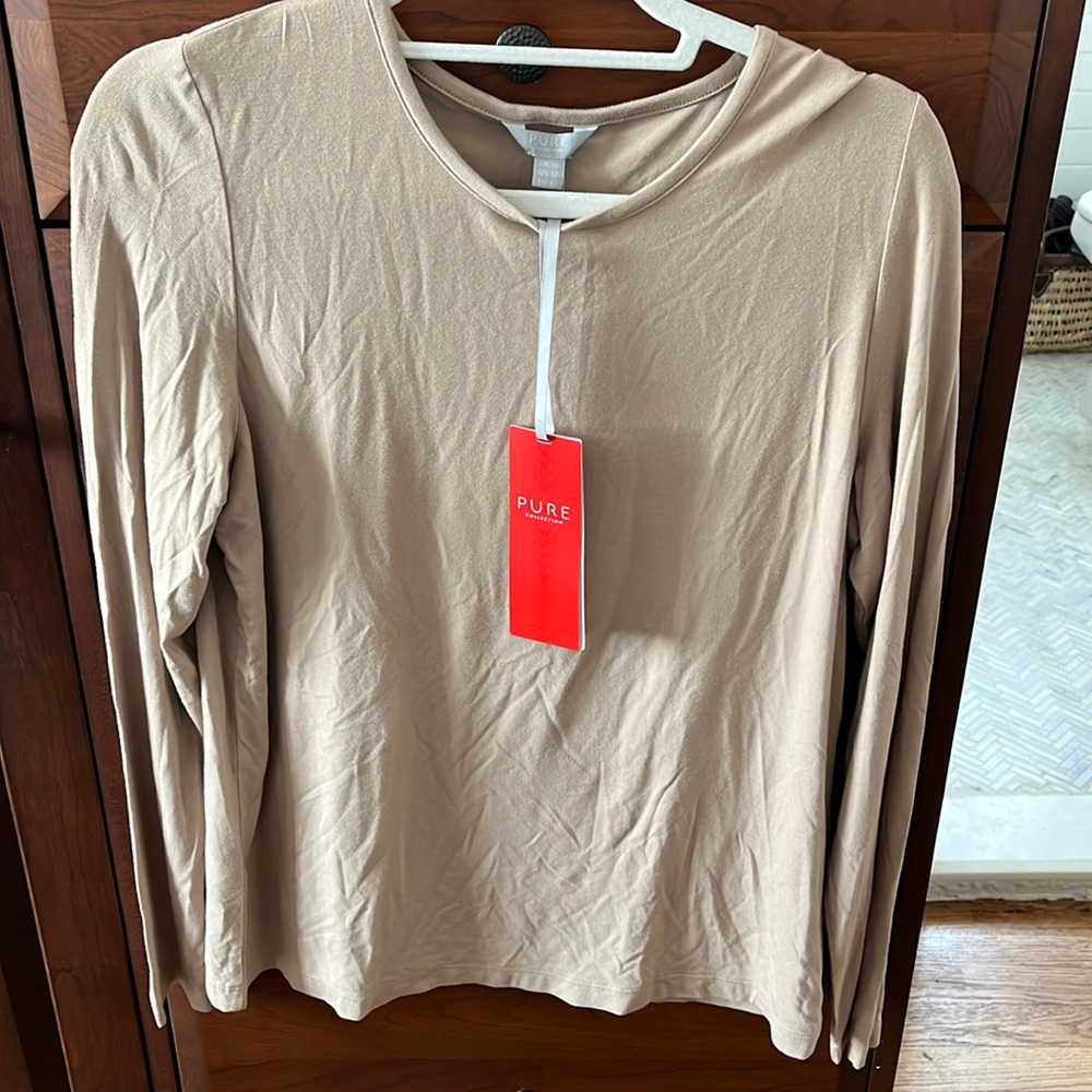 Pure Collection NWT viscose soft Jersey round neck top, size US 12, dark sand